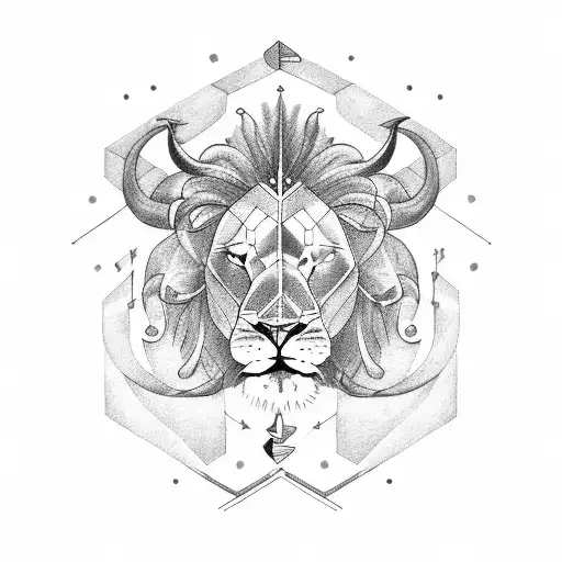 Capricorn constellation, lion and bull drawn together on the same const tattoo design idea