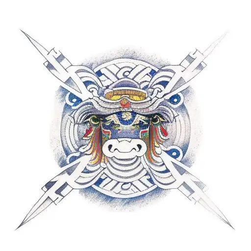 yak with prayer flags tattoo design idea