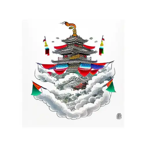 yak with prayer flags tattoo design idea