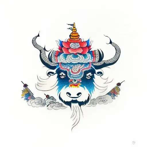 yak with prayer flags tattoo design idea