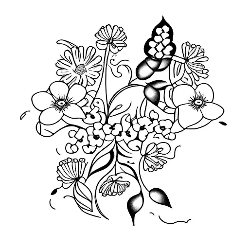 vine with flowers and the name Caylee in cursive in between flowers tattoo design idea