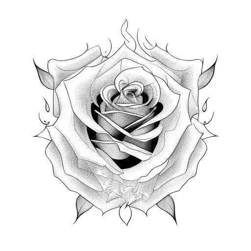 rose in flames tattoo design idea