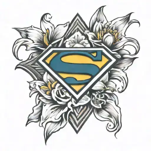 Superman logo with lily flowers tattoo design idea