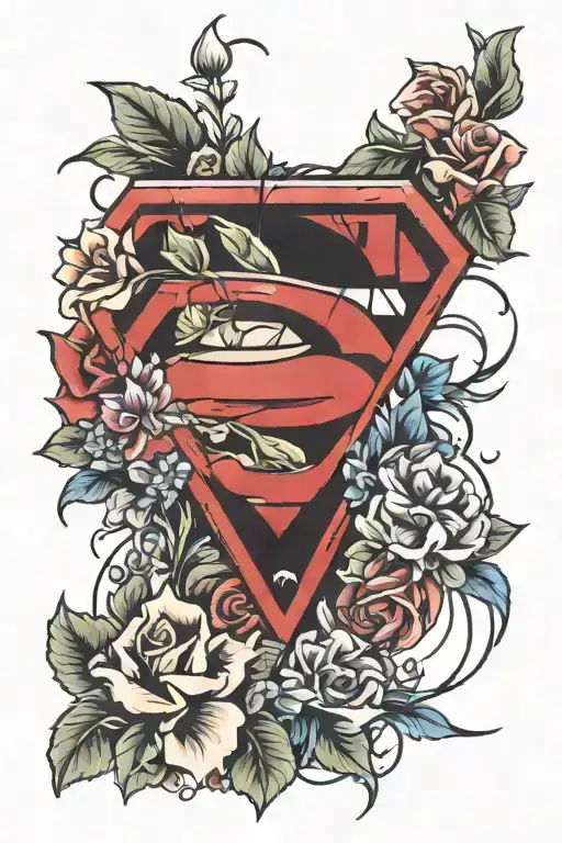 Superman logo with flowers coming together to form tattoo design idea