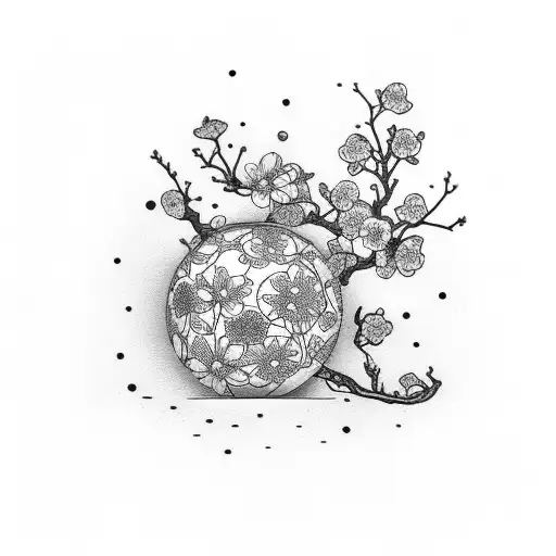 hour glass with 00:00 on the time with cherry blossom and space tattoo design idea