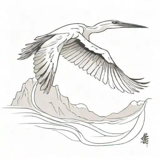 create a symbol of a heron in a steep dive tattoo design idea