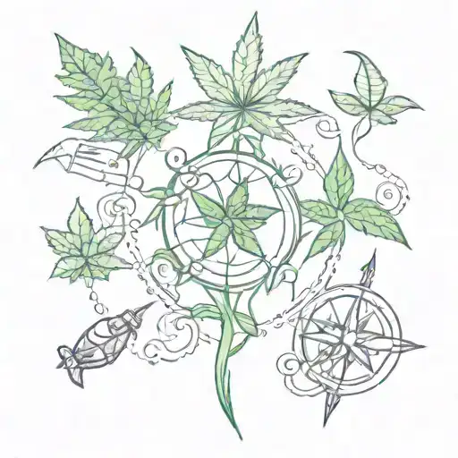 weed and money signs intertwined tattoo design idea