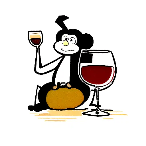 A wine glass and a monkey sharing a toast tattoo design idea