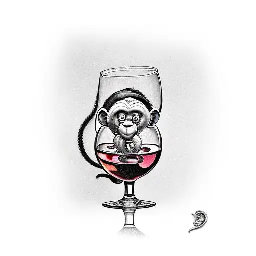 A wine glass and a monkey sharing a toast tattoo design idea