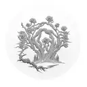 willow tree with roses with H & J 28/12l12 carved into tree trunk  tattoo design idea