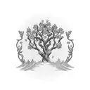 willow tree with roses with H & J 28/12l12 carved into tree trunk  tattoo design idea