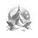 A tattoo inspired by the Lord of the Rings, featuring a silhouette of Gandalf standing on a mountain peak, symbolizing the client's passion for movies and fantasy. tattoo design idea