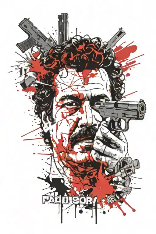 Pablo Escobar with a gun tattoo design idea