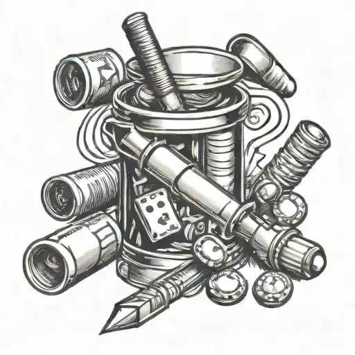 A poker hand of a nurse's tools like a syringe, bandage, and pills tattoo design idea
