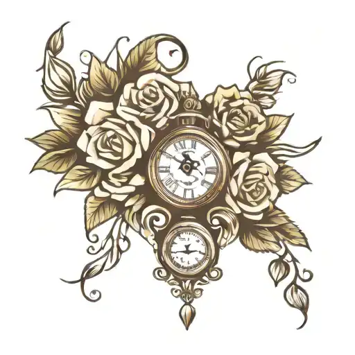 roses and a clock tattoo design idea