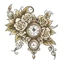 roses and a clock tattoo design idea