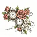 roses and a clock tattoo design idea