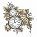 roses and a clock tattoo design idea