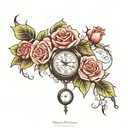 roses and a clock tattoo design idea