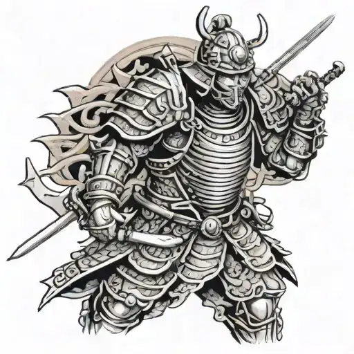 Japanese samurai with armor tattoo design idea