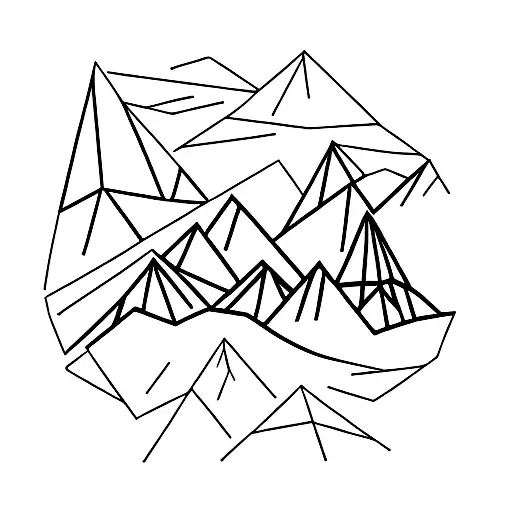 A geometric mountain range with trees in the foreground tattoo design idea