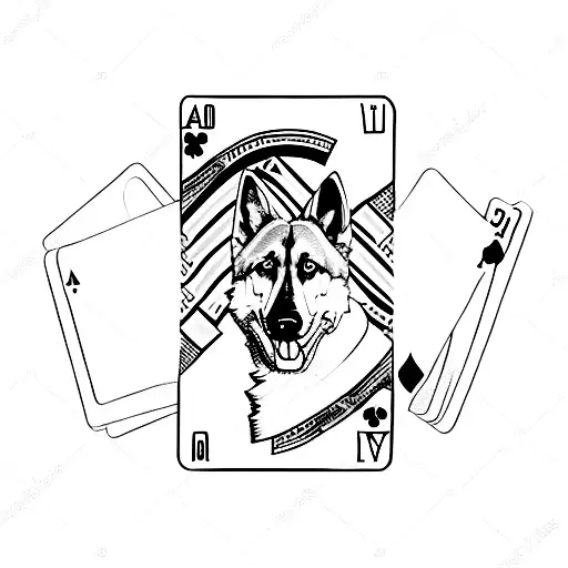 A German Shepherd playing cards while riding a motorcycle tattoo design idea