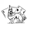 A German Shepherd playing cards while riding a motorcycle tattoo design idea