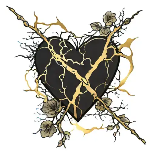 Kintsugi heart black and gold tattoo design idea