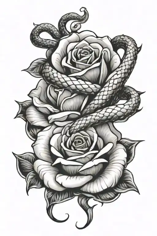 twisted snake rose tattoo design idea