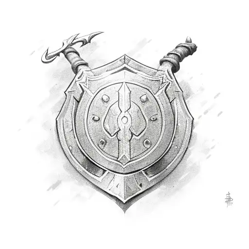 Poppy's hammer and shield from the game League of Legends tattoo design idea