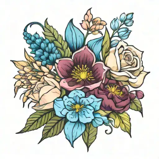 February April May December birth flower bouquet  tattoo design idea