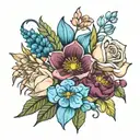 February April May December birth flower bouquet  tattoo design idea