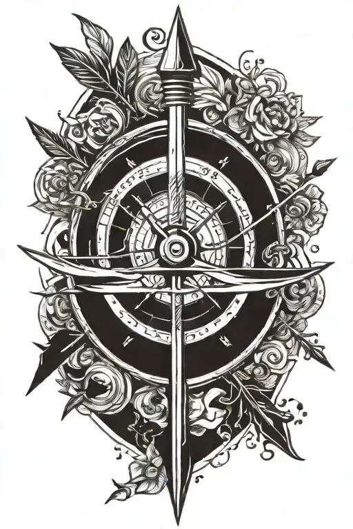 arrow behind a compass  tattoo design idea