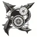 An arrow and compass intertwined to symbolize direction and guidance tattoo design idea