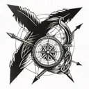 An arrow and compass intertwined to symbolize direction and guidance tattoo design idea