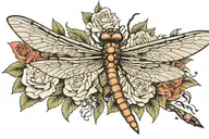 Dragonfly white rose tattoo design idea