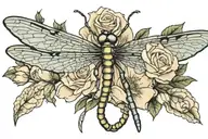 Dragonfly white rose tattoo design idea