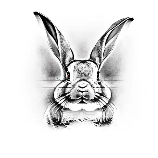 rabbit with body of man surrounded by static tattoo design idea