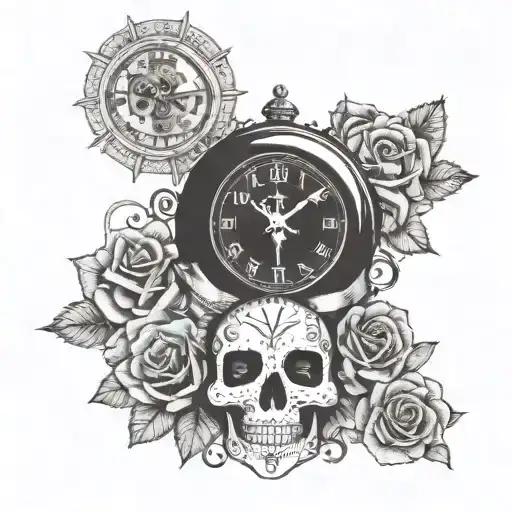 God, cross, 11:11, clock, family, sugar skull, cabo tattoo design idea