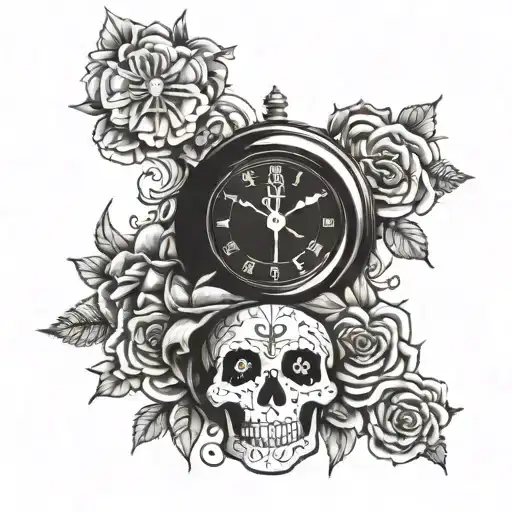 God, cross, 11:11, clock, family, sugar skull, cabo tattoo design idea