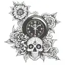 God, cross, 11:11, clock, family, sugar skull, cabo tattoo design idea