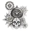 God, cross, 11:11, clock, family, sugar skull, cabo tattoo design idea