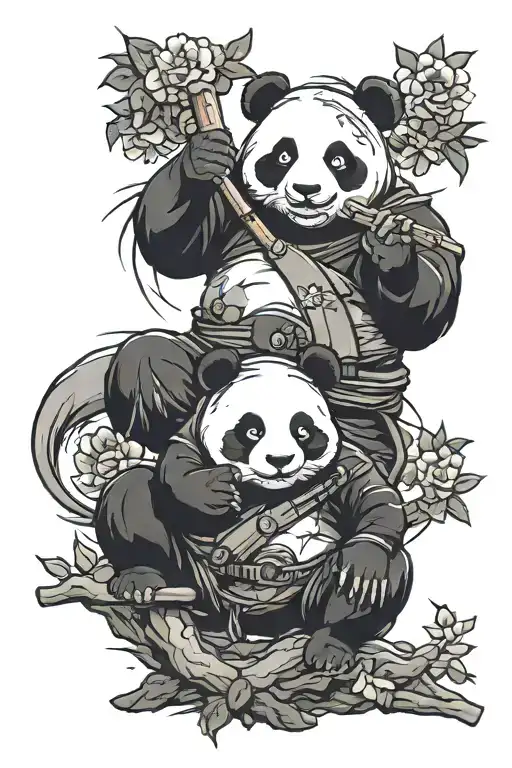 panda ninjas tattoo design idea
