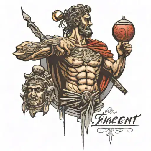 5 with ancient roman in the background black tattoo design idea