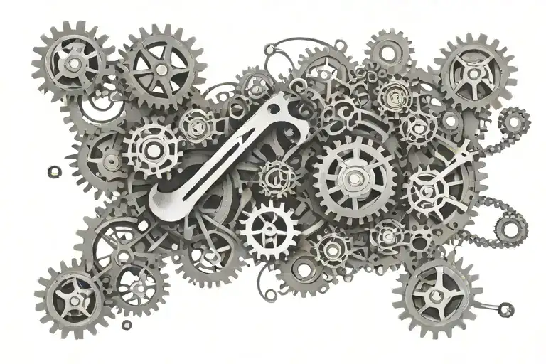 A surreal fusion of musical notes and mechanical gears forming a unique design inspired by Tool band's music tattoo design idea