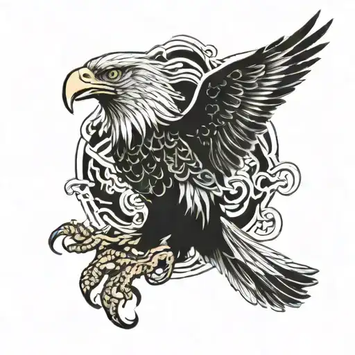 japanese atyle eagle with japanese waves tattoo design idea