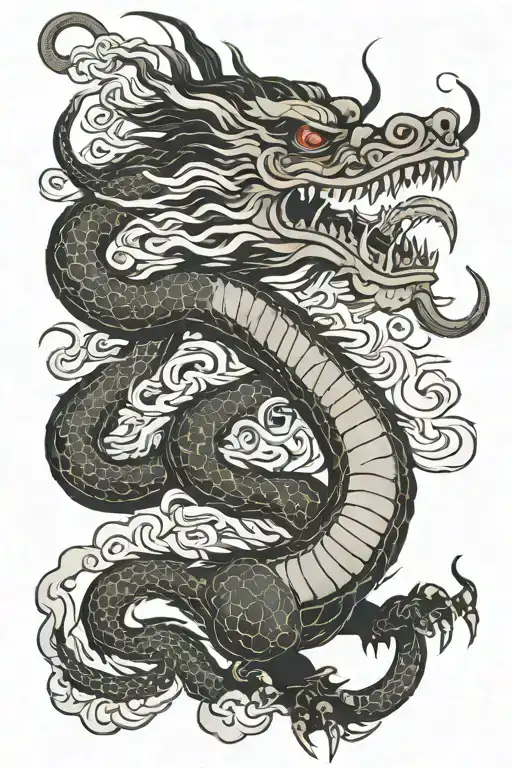 Japanese dragon breathing fire tattoo design idea