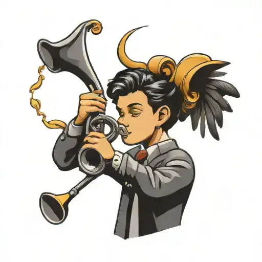 archangel Gabriel blowing a trumpet tattoo design idea