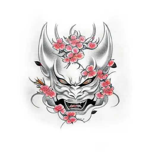 Hannya mask with cherry blossoms  tattoo design idea