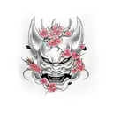 Hannya mask with cherry blossoms  tattoo design idea